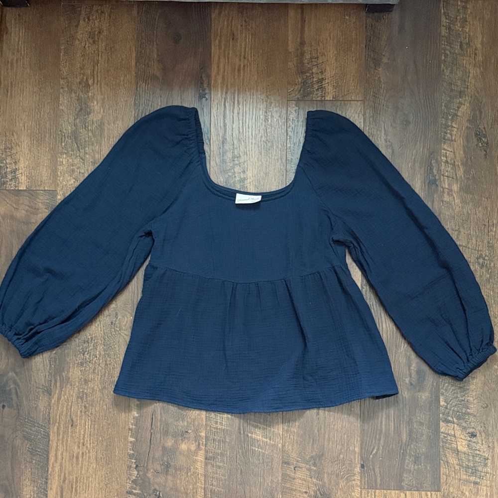 Universal Thread Navy Blouse with Puff Sleeves